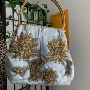 Blue vintage beadwork renaissance bag